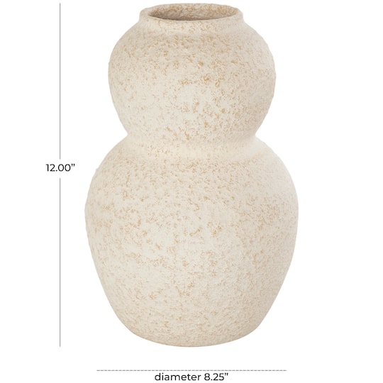 12" Cream Ceramic Hourglass Textured Vase
